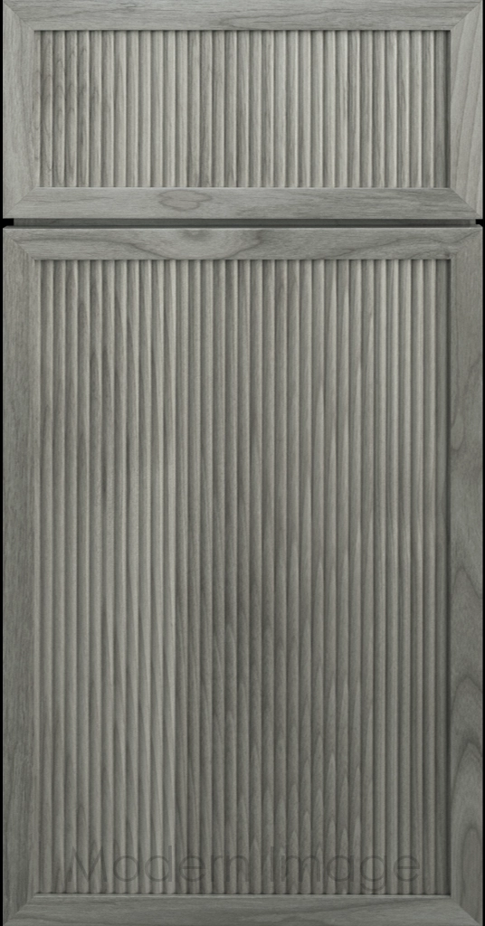 Arcadia Reed Cabinet in Light Oyster stain, featuring a Narrow Frame and a Slim Fluted Center Panel.